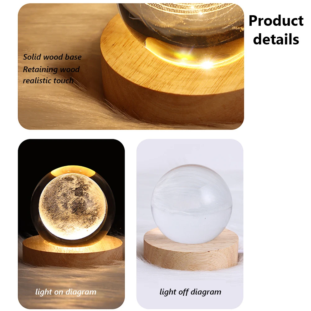 3D Laser Table Lamp Engraving Solar System Galaxy Universe Starry Sky Luminous Crystal Ball Creative Night Light Decoration