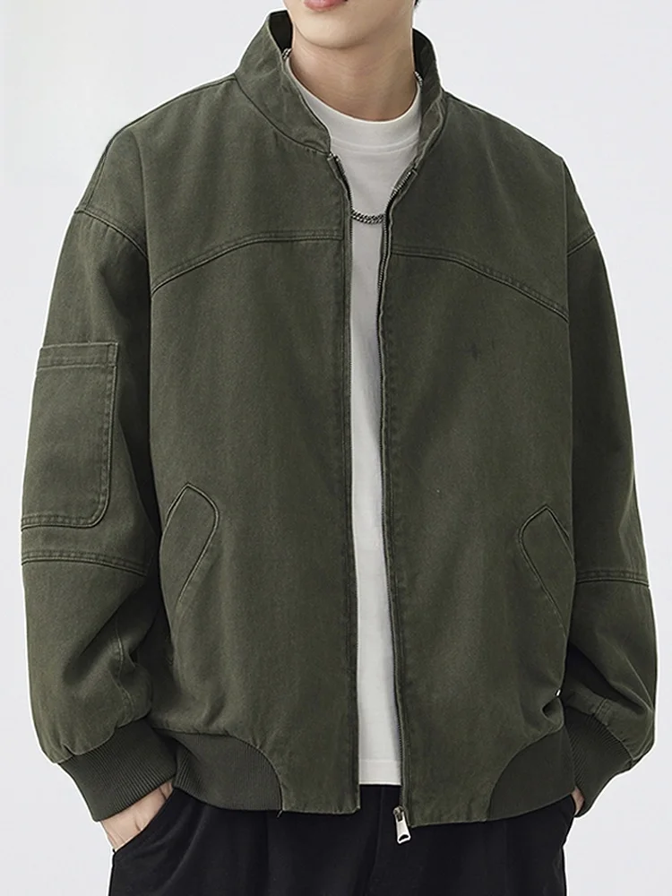 

Retro Jaet Men's Loose Fit American Workwear Stand Collar Outerwear Autumn Faion Youth ular Cotton Long Sve