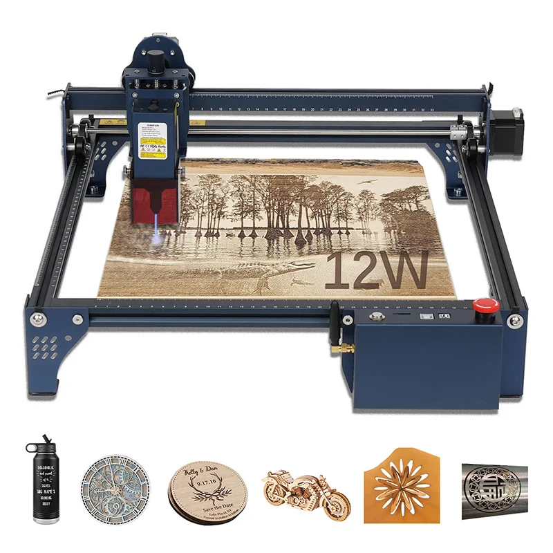 6 واط/12 واط التصنيع باستخدام الحاسب الآلي القاطع بالليزر حفارة الهاتف وواي فاي USB/APP/الطاولة عبر الإنترنت الخشب المعادن الزجاج الاكريليك الليزر قطع آلة الحفر