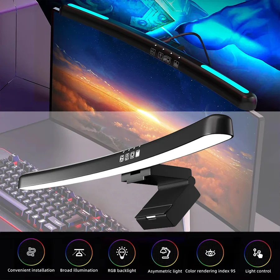 40cm Screen Hanging Lights LED Monitor Light Curved Flat Desk Lamp for Work Study RGB Gaming Room Background Atmosphere Light