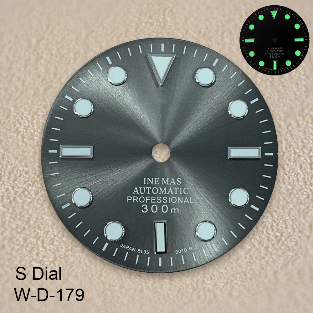 28.5mm S Logo SUB Sunburst Dial Fit NH35/NH36 Japanese Movement Green Luminous High-Quality Watch Modification Accessories