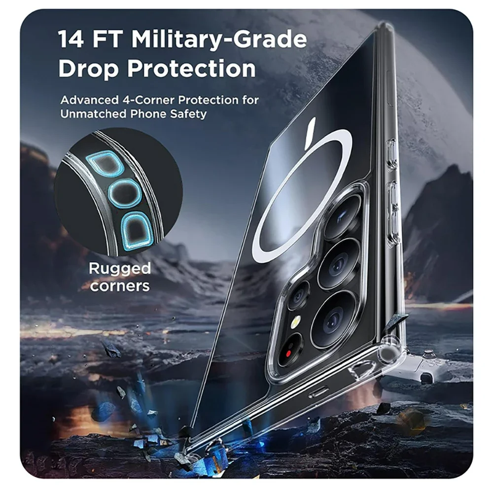 

Strong Magnetic Charging Hard Magsafe Case For Samsung Galaxy S25 Edge S24 S23 S22 S21 FE Ultra Plus Hybrid Wireless Cover Clear