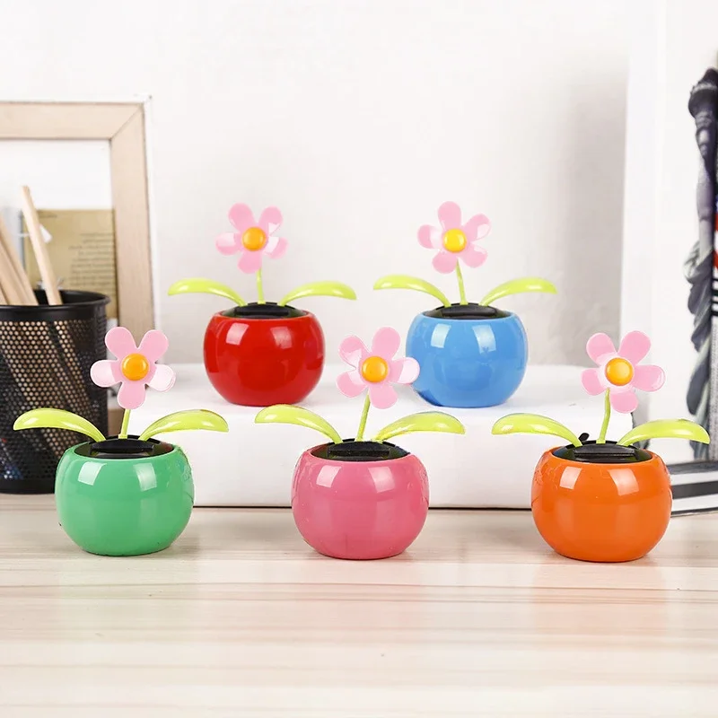 Unique Apple-Shaped Solar Flower Car Decoration Vibrant Swinging Sunflower Dancer Auto Office Home Decoration Accessories