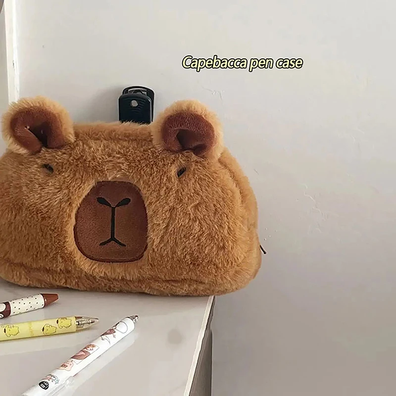 Cute Kawaii Large Capacity Capybara Pen Bag Funny Cartoon Fashion Capybara Plush Pencil Pouch School Supplies Birthday Gifts