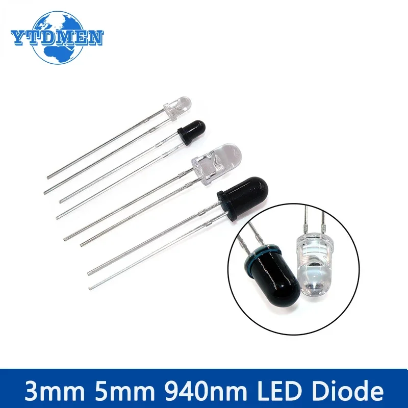 10pairs 3mm 5mm 940nm LED Infrared Emitter and IR Receiver Diode F3 F5 LEDs Diodes, for Arduino