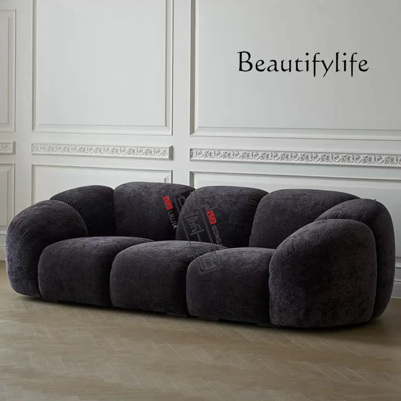 Italian minimalist fabric sofa living room modern simple small apartment straight row chenille velvet art