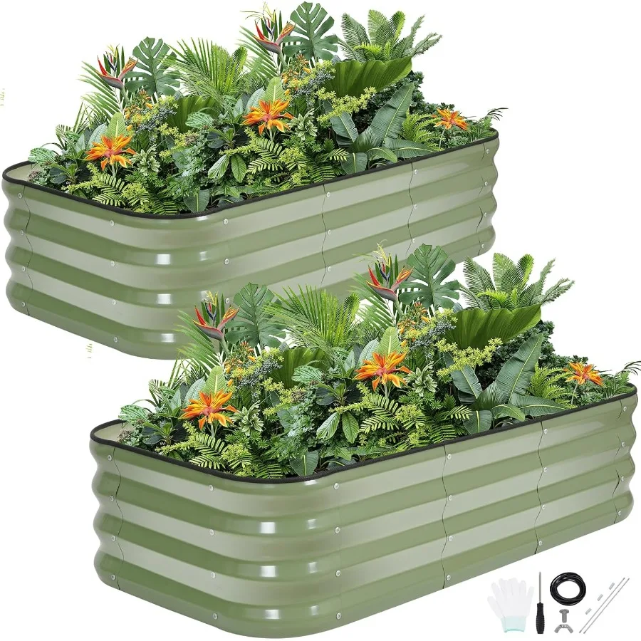 

2Pcs 3-in-1 Adjustable Raised Garden Bed Kit Galvanized Planter Boxes for Vegetables Flowers 12" Tall Multiple Sizes 4x2x1ft 3x
