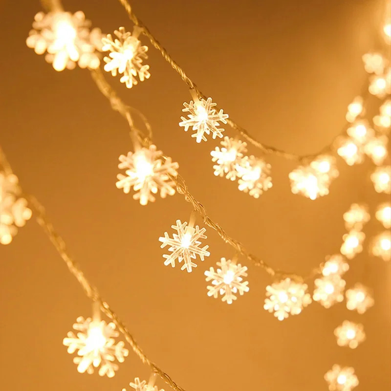 80/40/20/10 LED Christmas Fairy Light String USB Battery Box Powered Snowflake Light String New Year Decorative Light