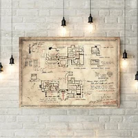 Classic R-Resident Map Evil Posters The Spencer Mansion Plan Gamer Prints Canvas Painting Wall Art Pictures boy Room home Decor 4