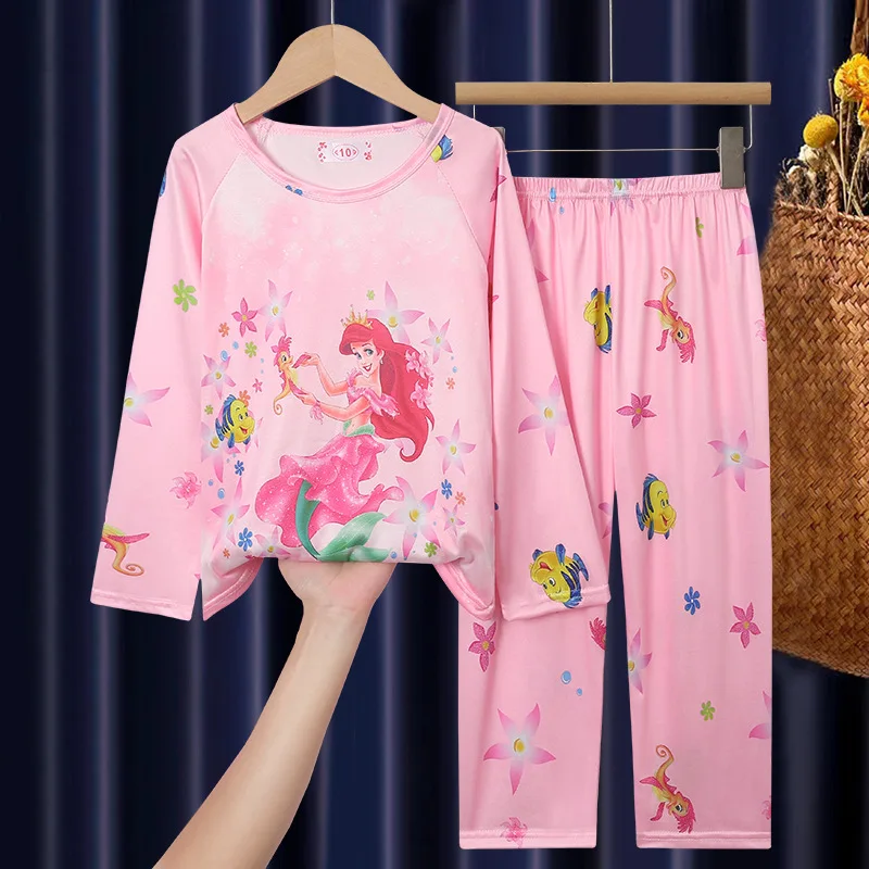 Cartoon Princess Pajama Sets Boys Girls Casual Suitable Disney Sleepwear Set Comfortable Soft Warm Indoor Clothing Autumn Winter