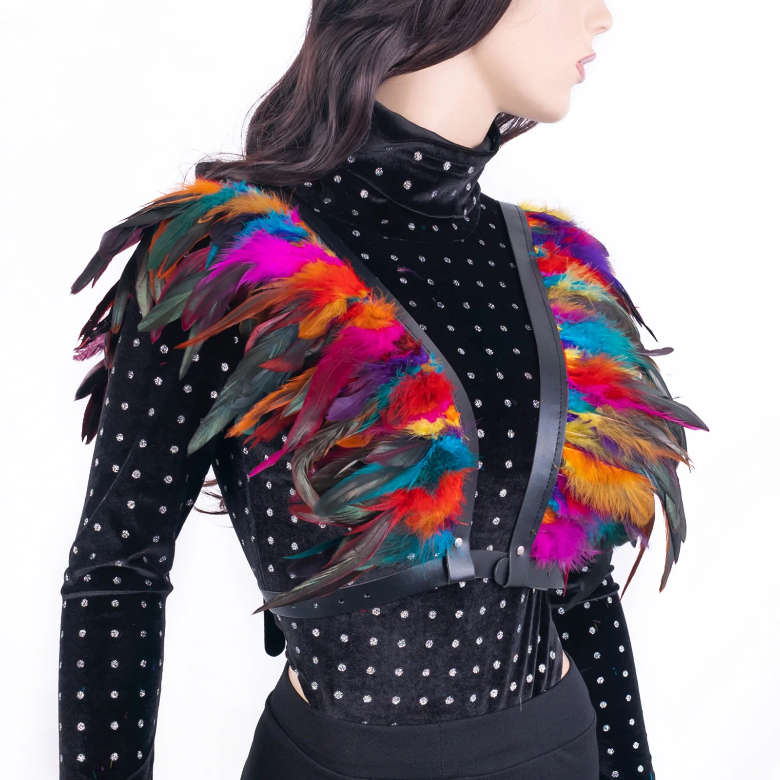 Selendang Korset Wanita dengan Bulu dan Kulit untuk Pesta Klub Malam dan Pertunjukan, Pakaian dan Aksesoris