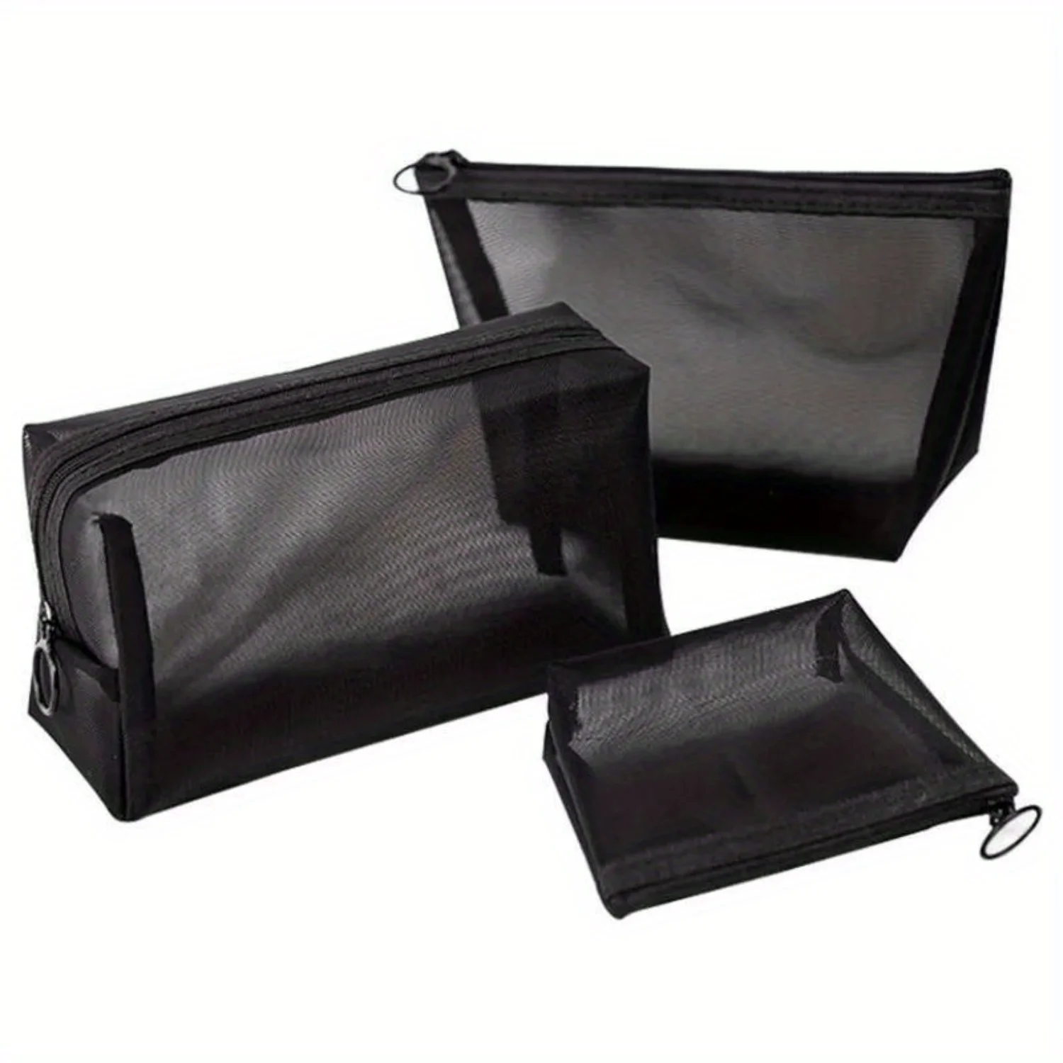 

3-Piece Set Nylon Black Essential Cosmetic Bags, Travel Organizer For Women, Fashionable Toiletry Bags