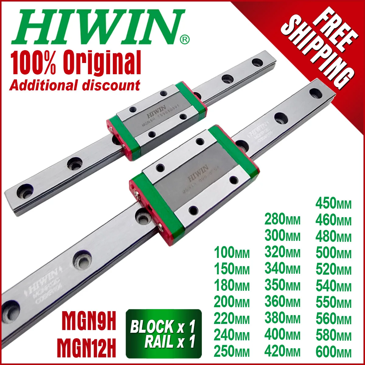 

Original Hiwin mini Linear guide block carriage MGN7C MGN9C MGN12C MGN15C MGN7H MGN9H MGN12H300\350\400 MGN15H 3D Printer part