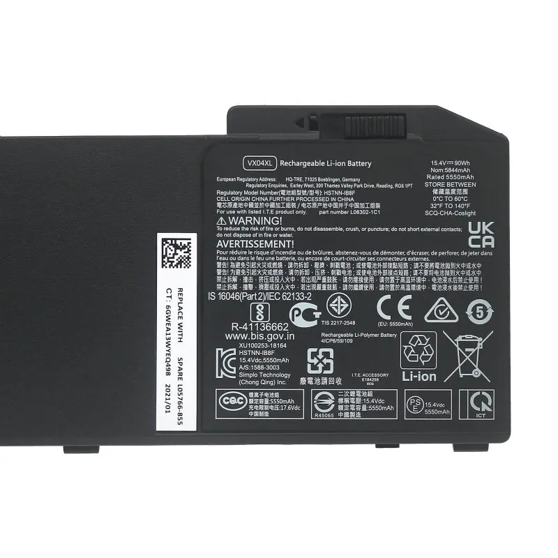 

VX04XL 90Wh Battery For 15 G5 L06302-1C1 L05766-855 HSTNN-IB8F HSN-Q13 L05766-855