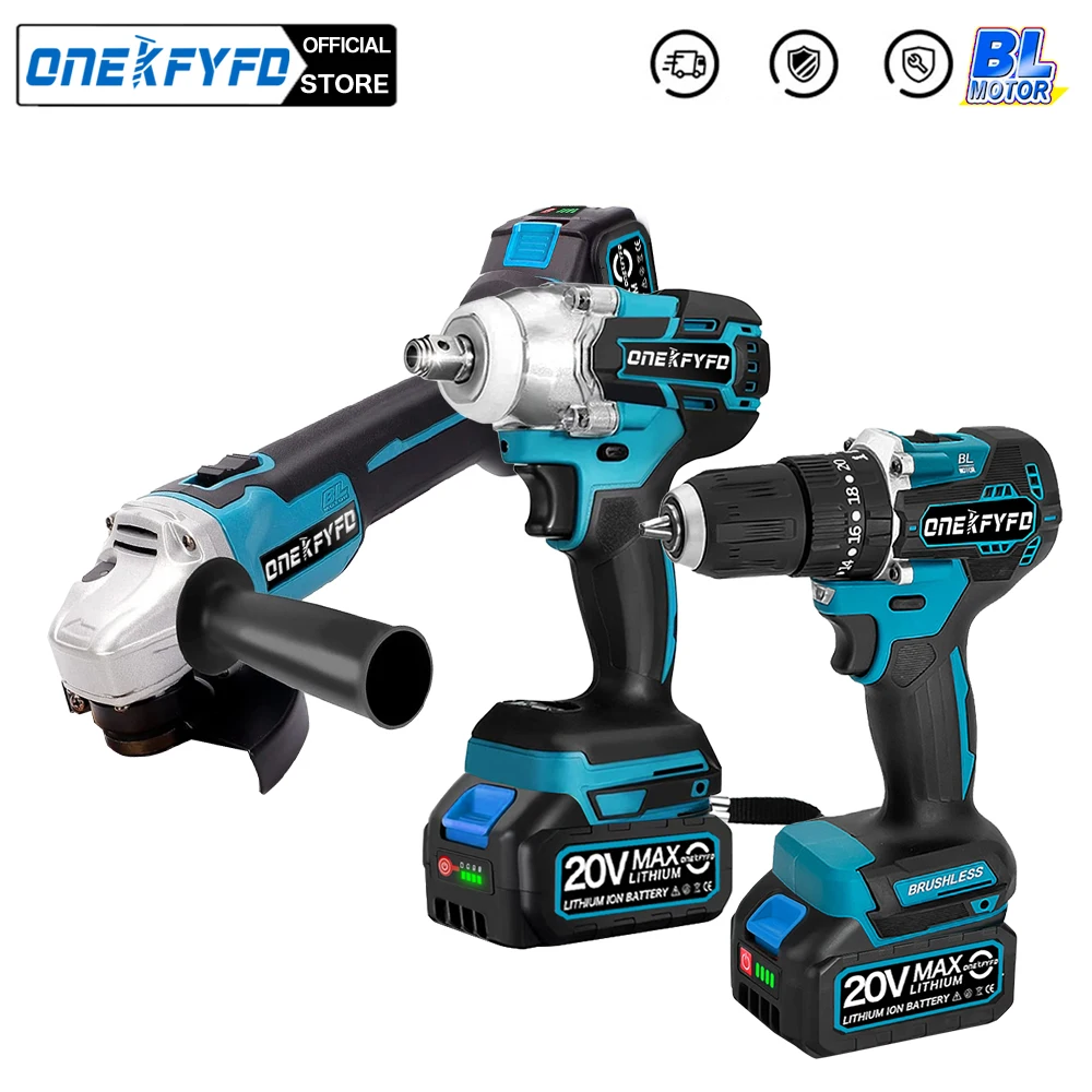 

3Pcs Brushless Set Cordless Electric Wrench + 125mm Angle Grinder Polishing Grinding +172 Electric Drill for Makita 18V Battery