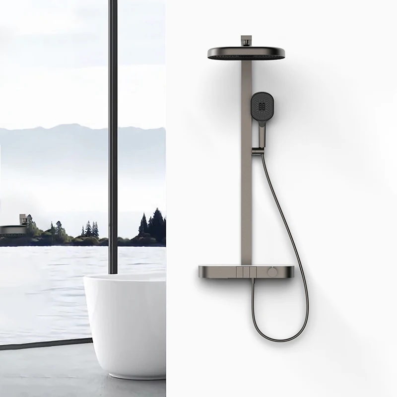 Homeshow Oil Rubbed Chrome 304 Stainless Steel Single Handle Thermostatic Ceramic Diverter Widespread Shower Set Slide Bar High
