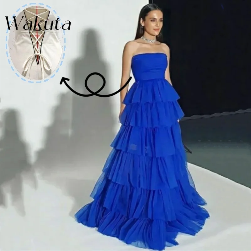 Wakuta Fashion Strapless Off Shoulder Pleated Party Vestido Elegante Mujer Sexy Slim Fit Ball A-line Gown Wedding Robe De Soirée