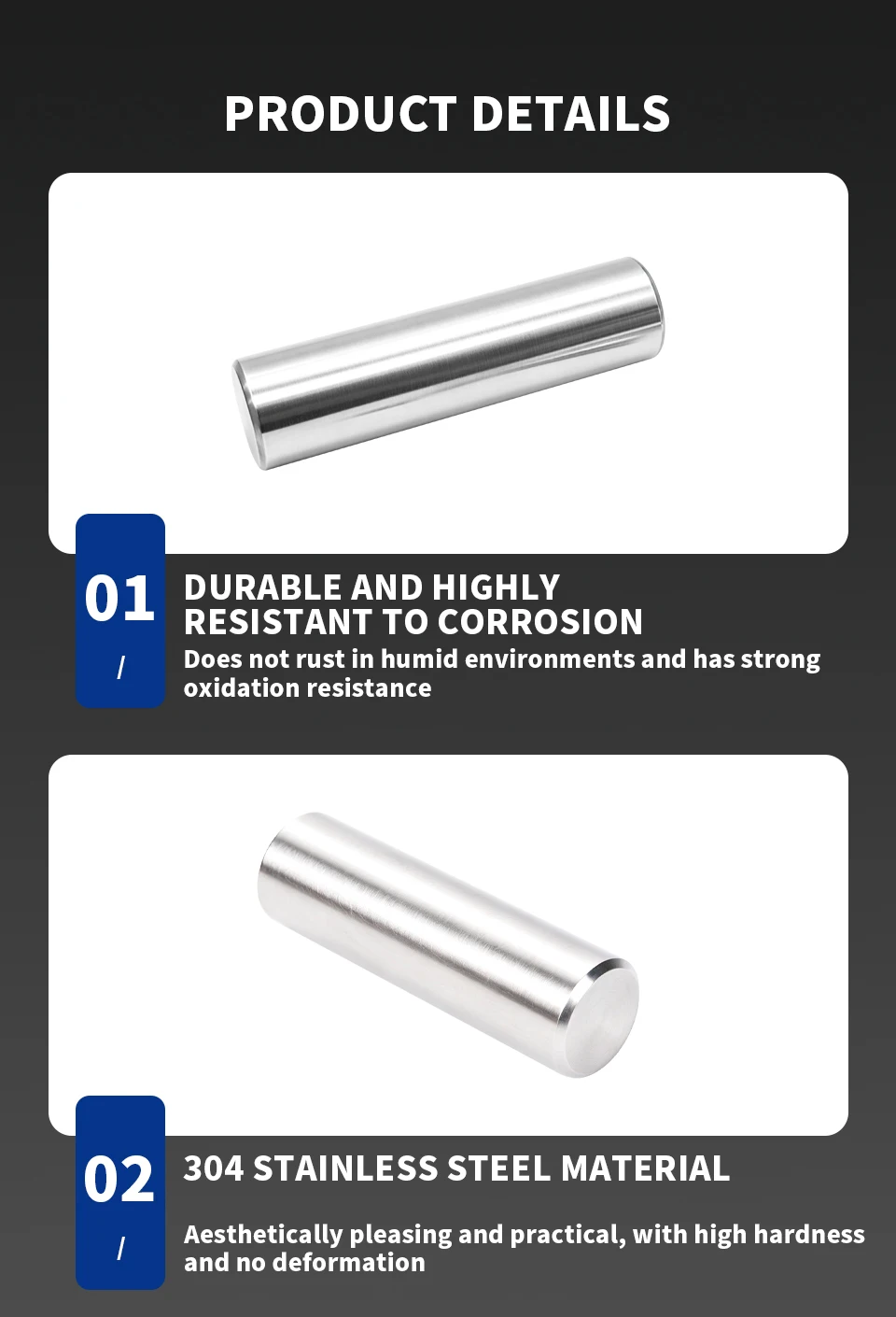 M1.5 M2 M2.5 M3 M4 M5 M6 M8 M10 M12 304 Edelstahl-Positionierstift, zylindrischer Ausrichtungs- und Befestigungsstift, entspricht GB/T 119.1 – Detail 4