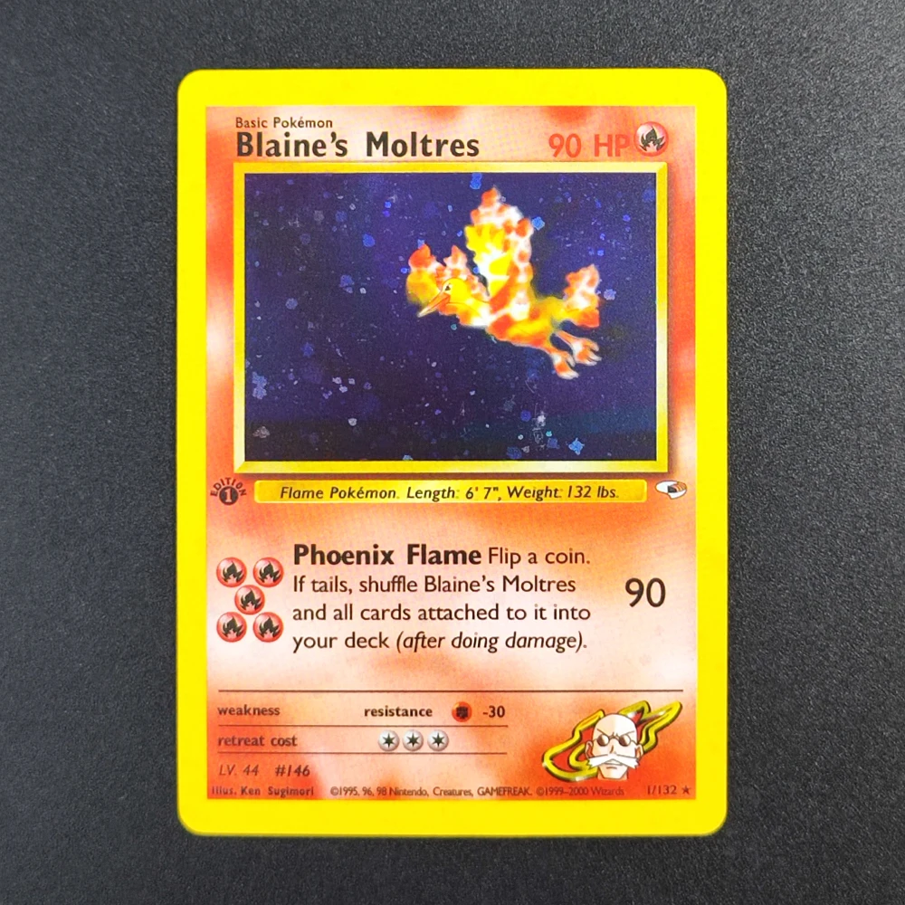 

Коллекционная карта Покемон: Прокси-карта EN Gym Challenge 1st Blaine's Moltres 1/132, суперредкая, классическая, аниме-карта, игрушка