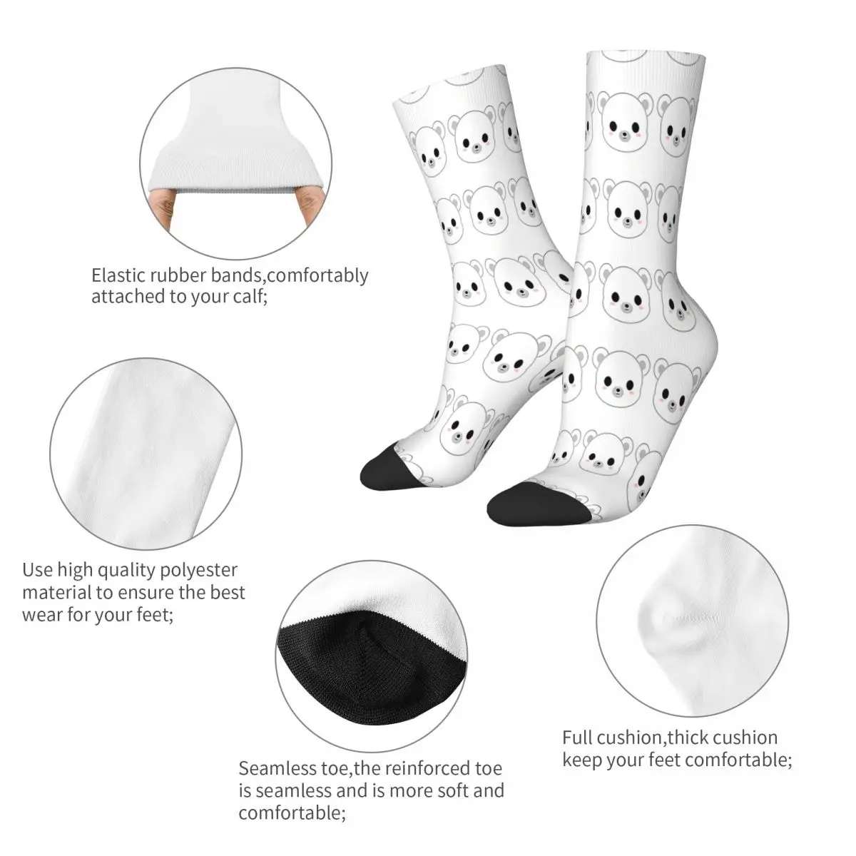 Cute Head Polar Bear Socks Male Mens Women Winter Stockings Hip Hop image 6