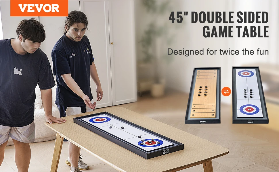 VEVOR Shuffleboard and Curling 2 in 1 Board Games Two Sided Tabletop Shuffleboard with Shuffleboard and Curling Combo Game Set