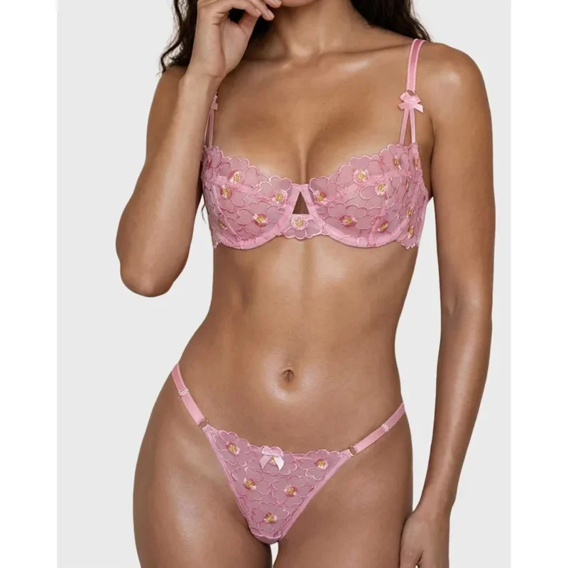 Elegant Women's Lingerie Sets Sexy French Lace Embroidered Bra Hilitos 2PC Seductive Intimates Youth Girls' Daily Wear