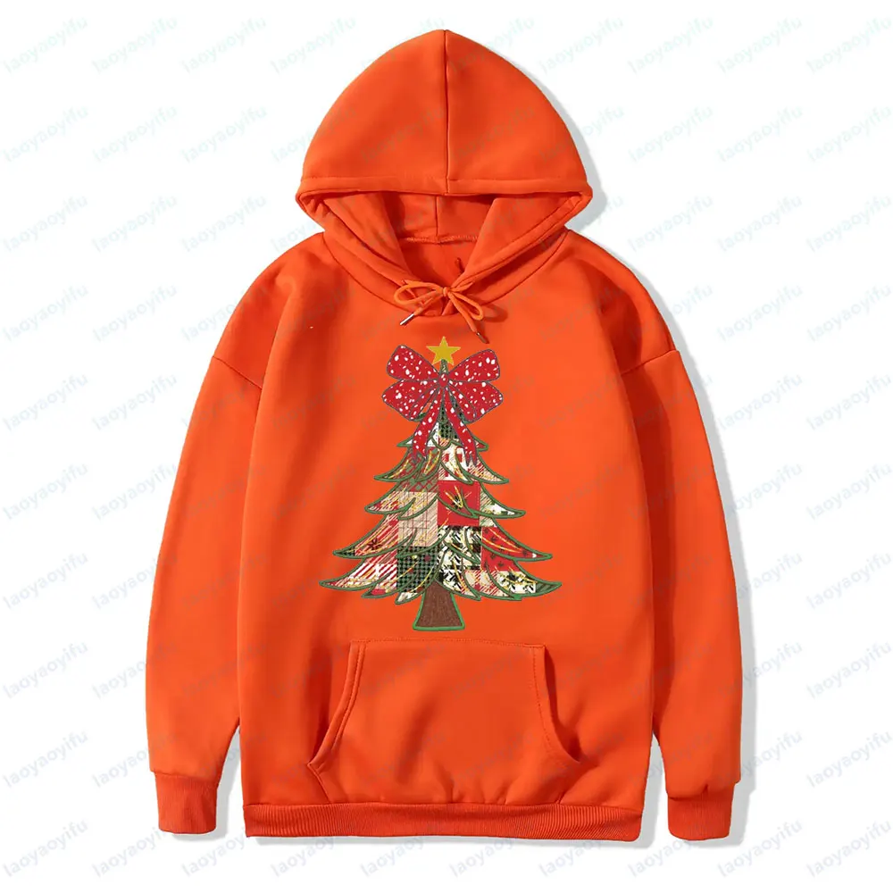 Felpe con cappuccio retrò per albero di Natale Felpe patchwork natalizie vintage Buon regalo di Natale Abbigliamento Top casual alla moda da donna