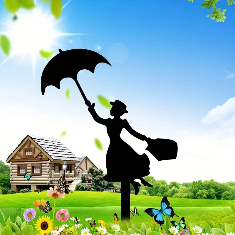 

Iron Art Creative Umbrella Girl Talk Outline Decoration Inserted Decoration Garden Courtyard Outdoor Decoration Plugin
