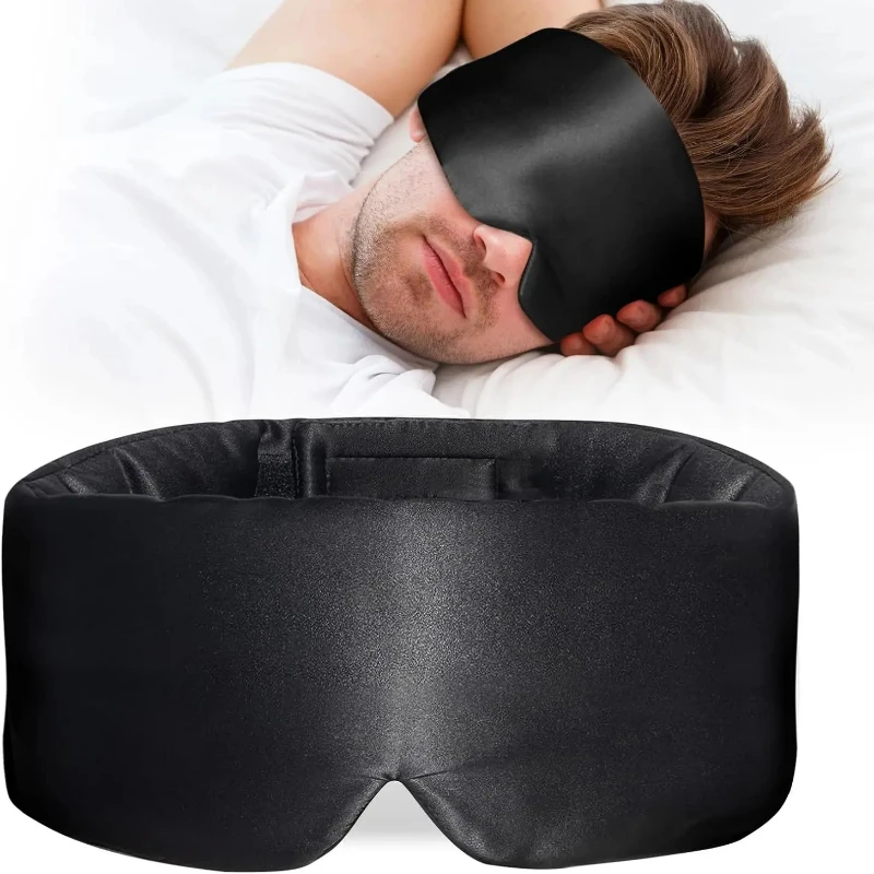 Máscara de dormir de seda, capa grande para os olhos para dormir, máscaras de dormir confortáveis e sem pressão para mulheres e homens, totalmente blackout
