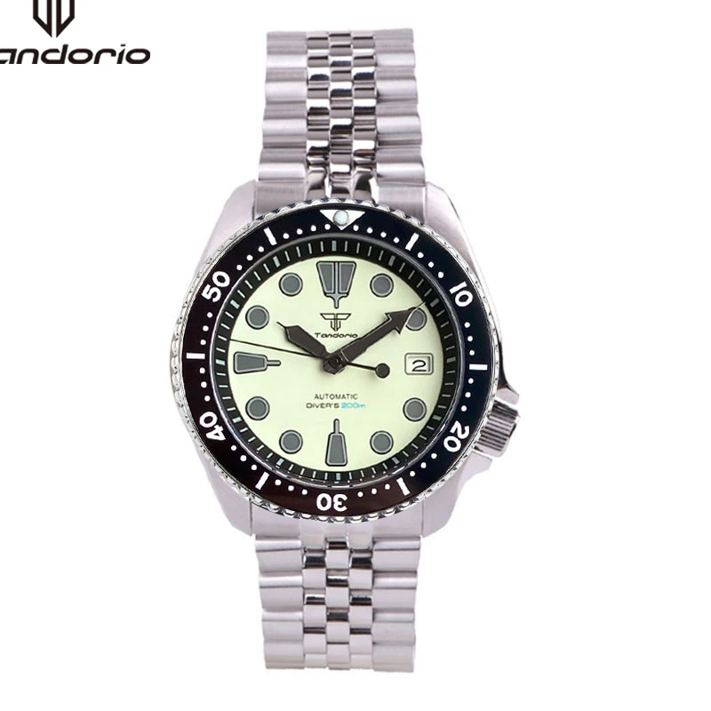 

Tandorio NH35A Full Luminous Dial Men Automatic Dive Watch Date 3.8 Crown Sapphire Crystal 120 Clicks 41mm Mechanical Wriswatch