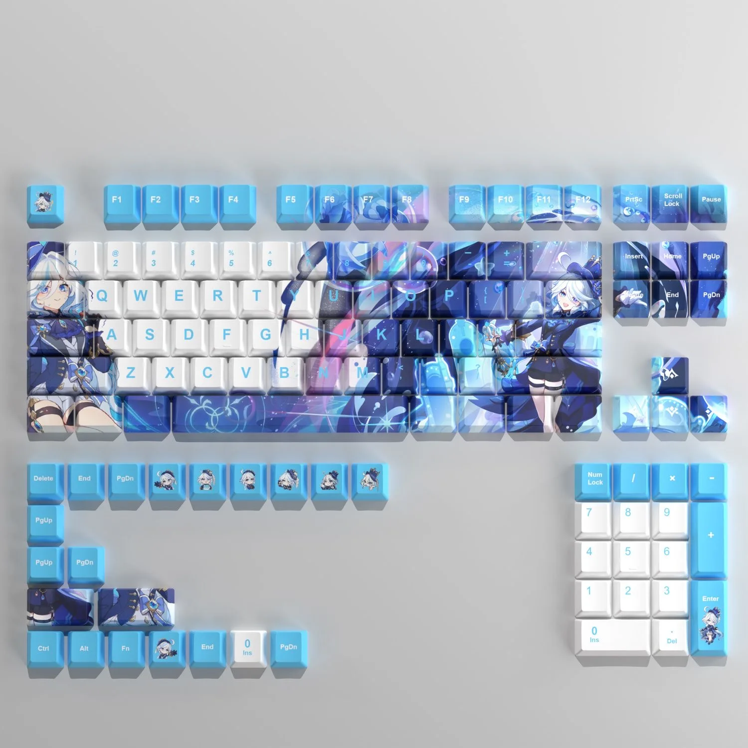 Genshin Impact Keycaps Anime 125 Key Furina Key Cover PBT DYE SUB Cherry MX Cross Axis Switch Keycap for Mechanical Keyboard