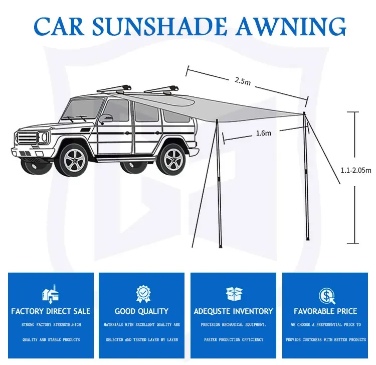 Overlanding 1.5x2.5 accessories car awning off road roof top tent side tent for outdoor activities