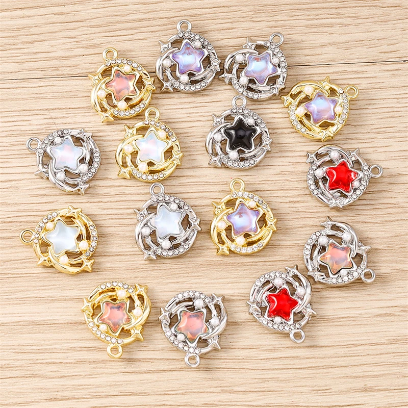 5 Stück 17x19mm Mix Niedliche Kristall-Mond-Stern-Anhänger für Schmuckherstellung DIY Tropfenohrringe Halsketten Armbänder Zubehör – Detail 3