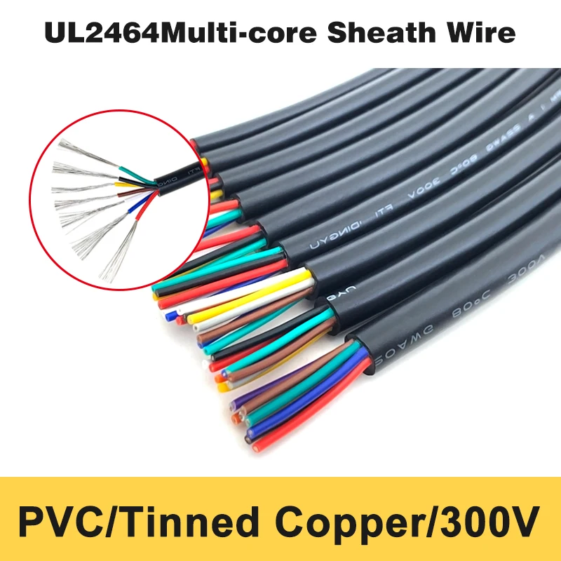 2/5/10M UL2464 Sheathed Wire Cable 30 28 26 24 22 20 18 16AWG Copper Signal Cable 2 3 4 5 6 7 8 9 10 Cores Electronic Audio Wire