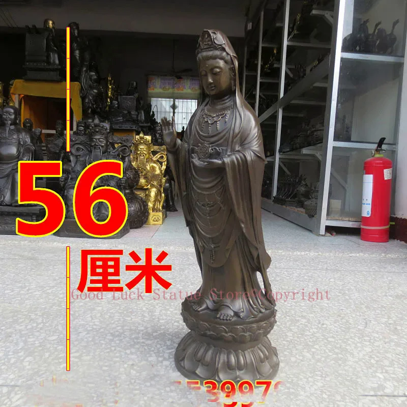 

56CM Huge large -HOME SHOP Temple Lobby Safety Health GOOD luck efficacious Protection Lotus Guanyin Buddha bronze statue