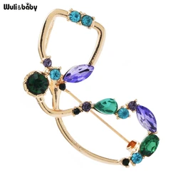 Wuli&baby Lovely Stethoscope Brooches For Women Men 2-color Rhinestone Doctor Tool Party Office Brooch Pins Gifts