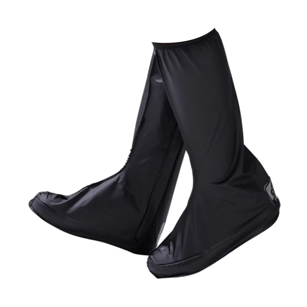 

Pair of Men's Waterproof Rainproof Overshoes Black Size Xl Zippered Non-Slip Thick Rubber Sole High-Top Shoe Covers