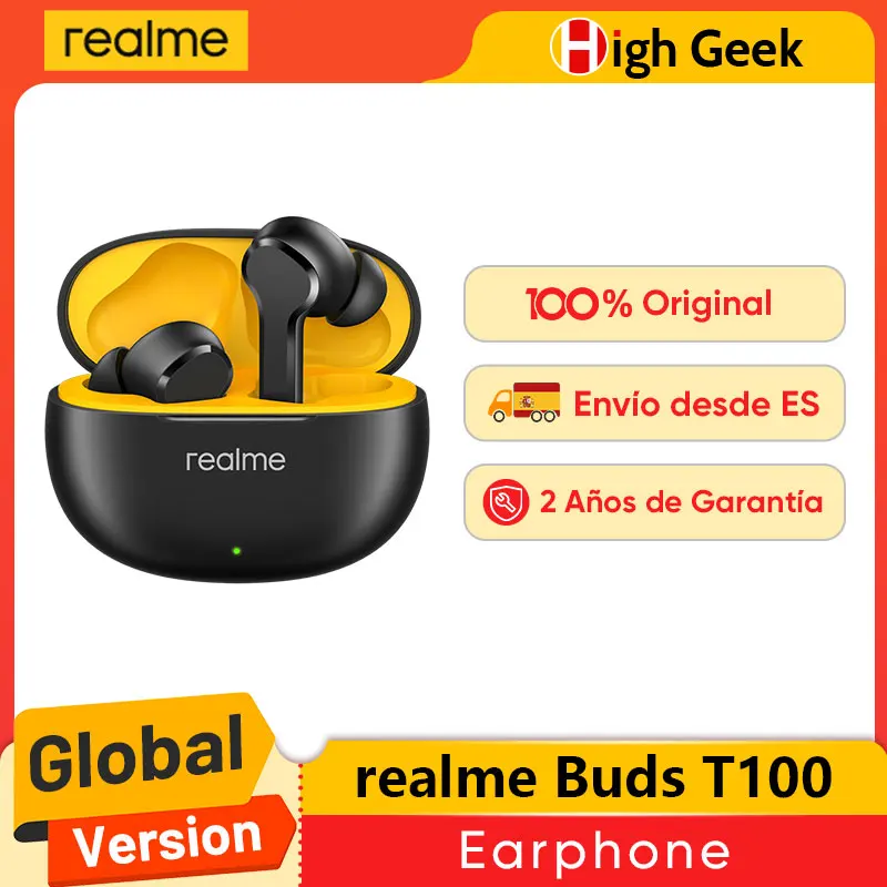 Global Version realme Buds T100 TWS True Wireeless Earbuds AI Noise Cancellation for Calls 10mm Dynamic 28 Hour Battery IPX5