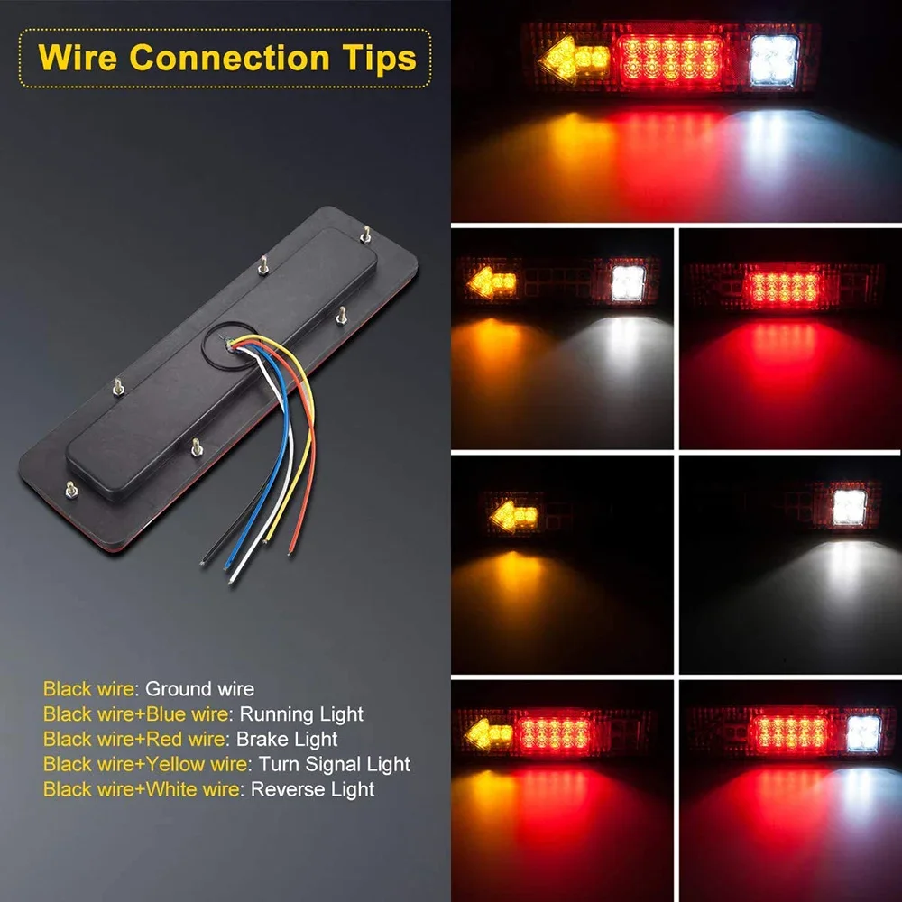 자동차 LED 후미등 키트, 방수 12V 24V, 후방 방향 지시등, RV 캠핑카 트레일러 트럭 정지등, 보트 조명