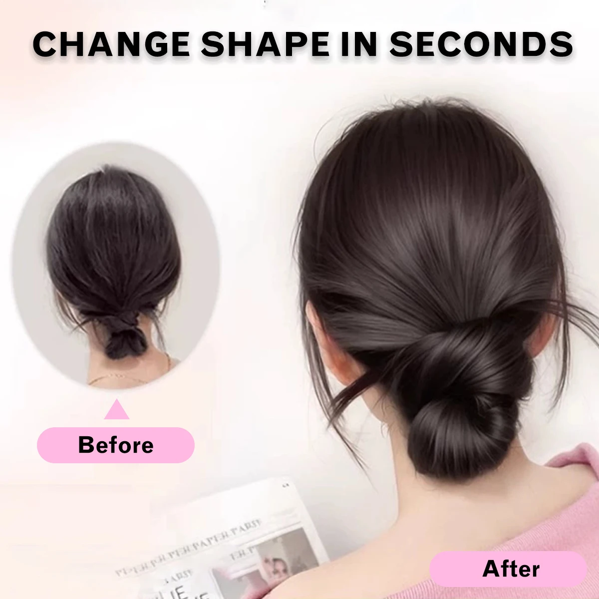 Syntetyczna peruka z klipsem, peruka typu \"meatball head\", naturalne pióra, damska peruka z kucykiem, kok, brązowe czarne włosy, urządzenie do stylizacji włosów \"pan hair\".