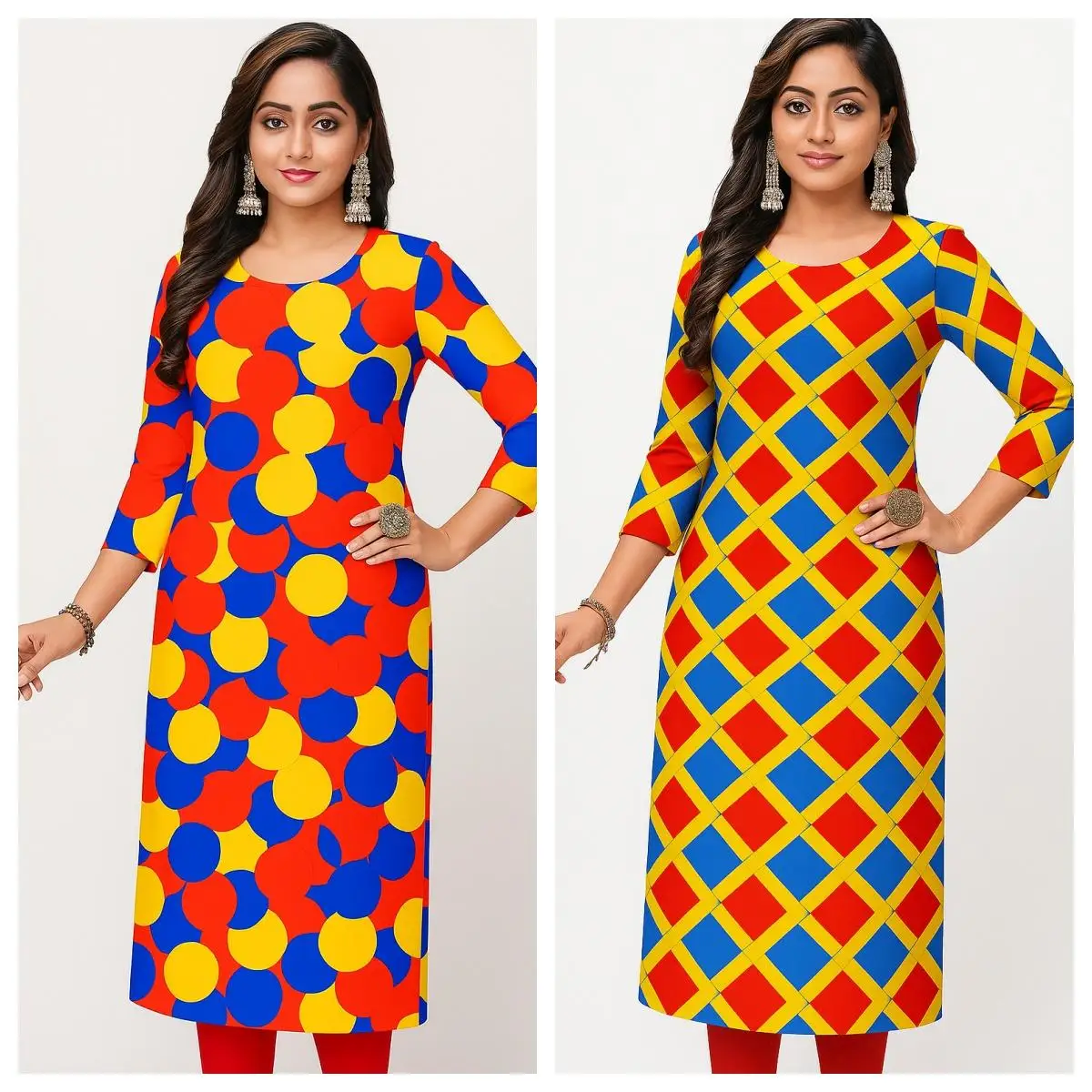 Dress kurt women's fashionable long sleeved straight tube casual round neck with bright patterns