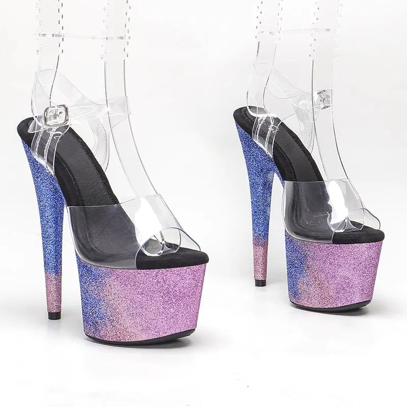 Women Sexy 17cm/7inch High Heels PVC Waterproof Platform Sandals Peep Toe Pole Dance Dress Sandals 005