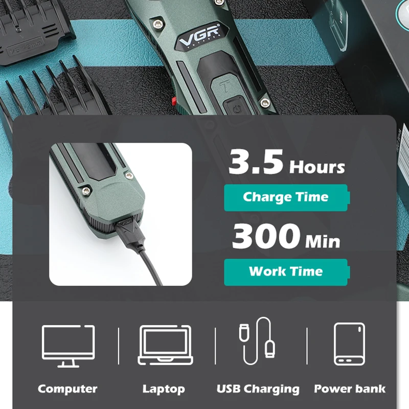 VGR Rechargeable Hair Trimmer For Men Beard Trimmer Men Hair Cutting Machine Barber Hair Cutter Professional Hair Clipper