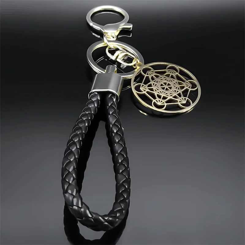 Mysterious Metatron Cube Flower of Life Stainless Steel Keyring Holder Sacred Geometry Salomon Symbol Key Chains Holder Jewelry