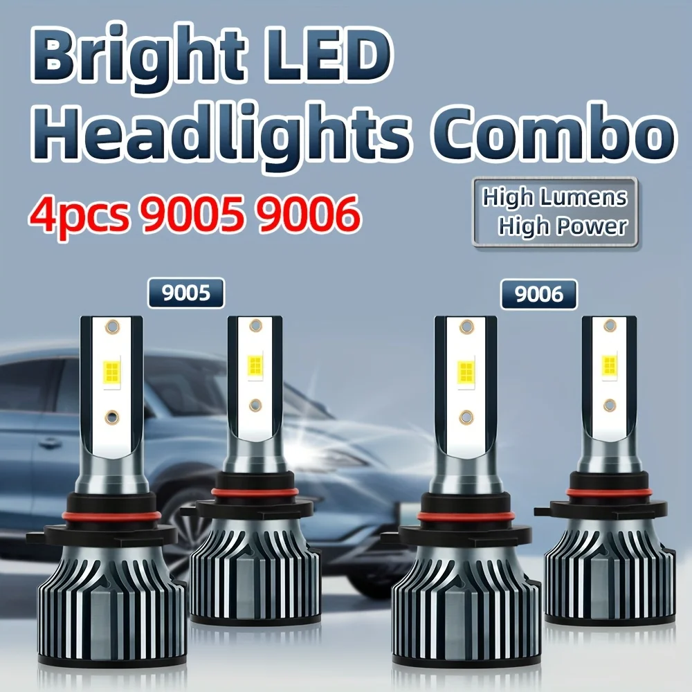 4pcs Plug-N-Play LED Headlights HB4 HB3 9005 9006 High Low Beam, Ultra-white 6500K Bright Two-side 3570 CSP Chip, High Lumen