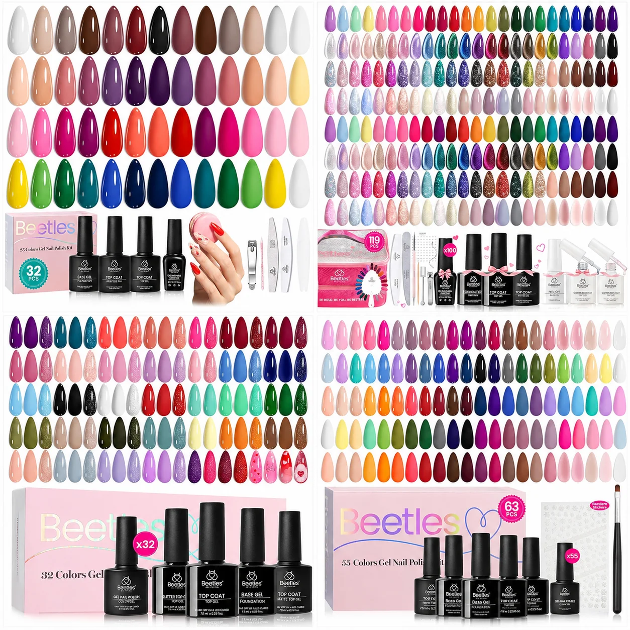 Beetles Gel Nail Polish Set, Soak Off UV Colors Gel Kit with Top Base Coat