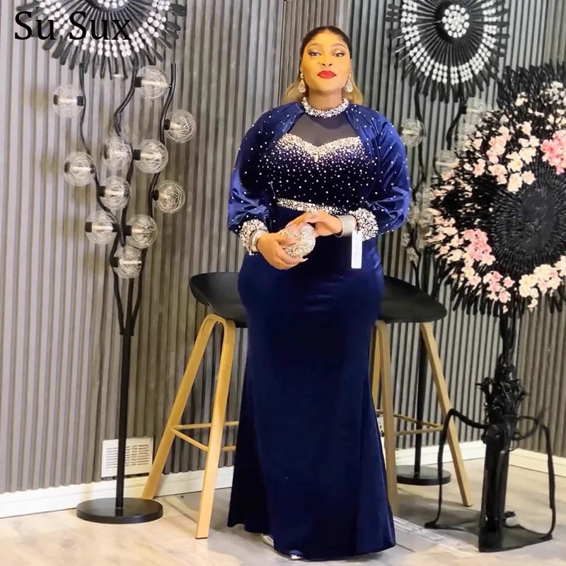 

Sequins Velvet Evening Party Maxi Dress Afrian Dresses For Woman Africa Clothing Elegant High Waist Mermaid Long Dress