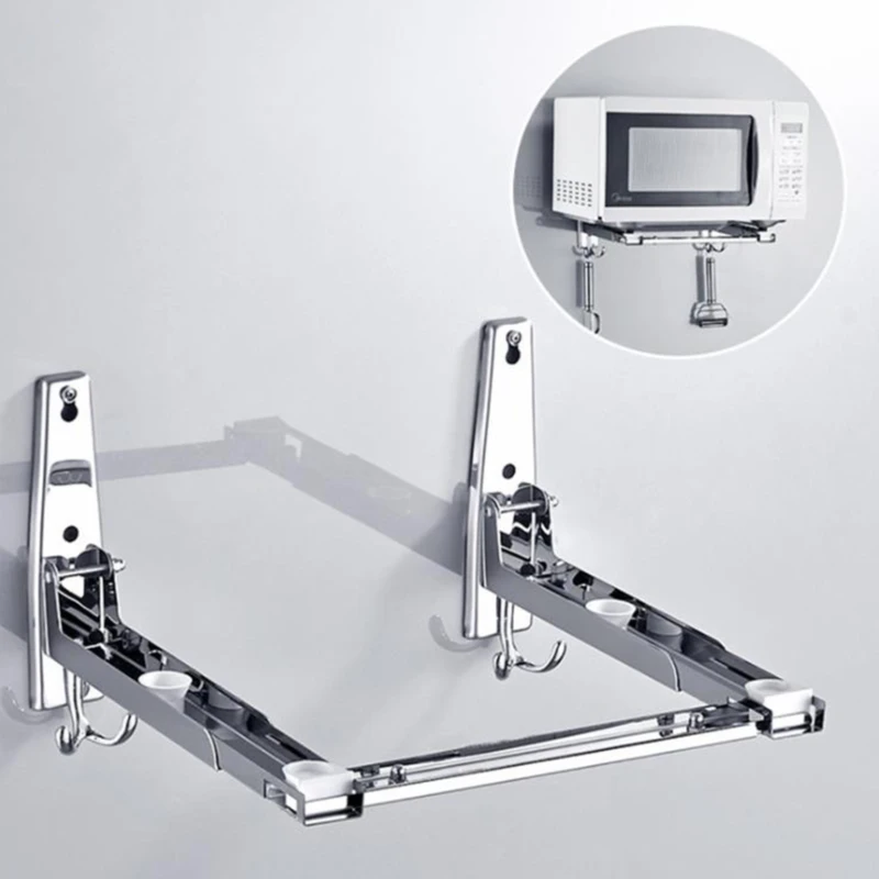 Stainless Steel Microwave Oven Bracket Wall-Mounted Kitchen Rack Telescopic Bracket Oven Rack