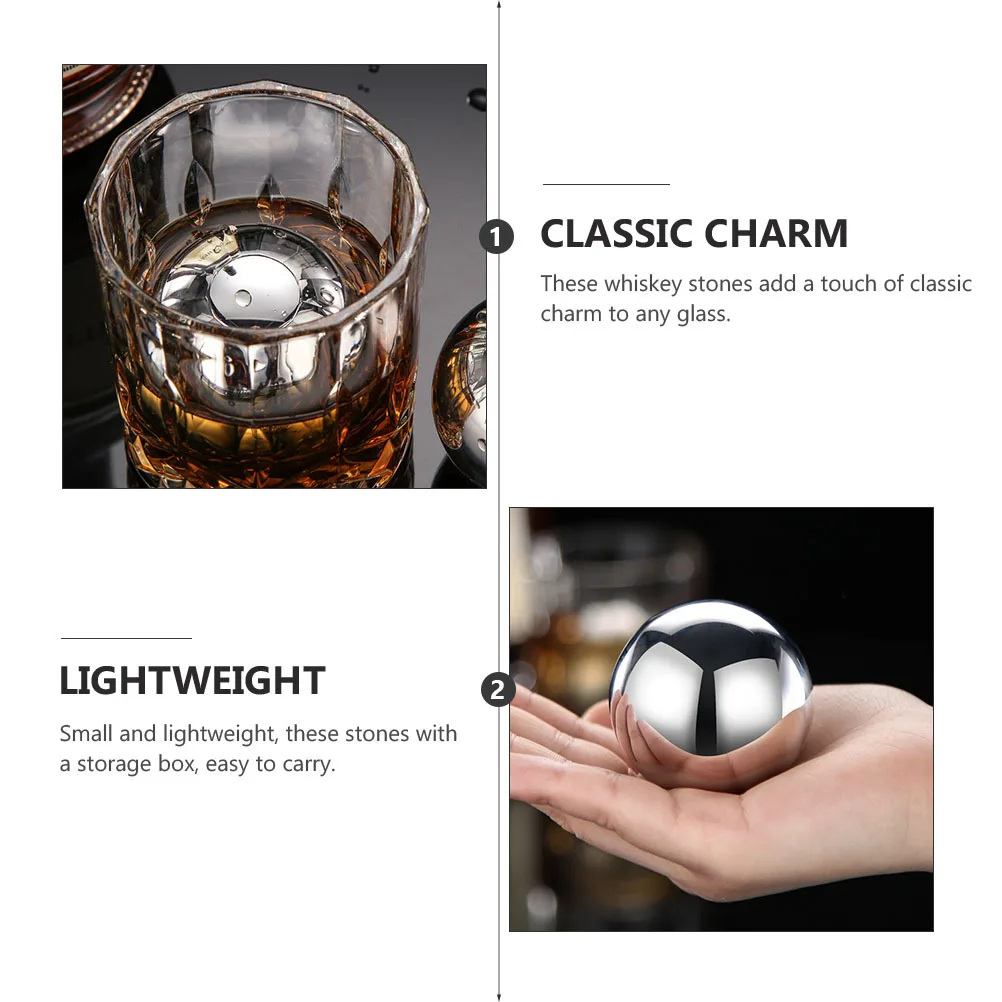 

1 set Stainless Steel Wine Ice Cubes Round Cooling Stones For Whiskey Bourbon Vodka Reusable Beverage Chiller Kitchen Bar Tools