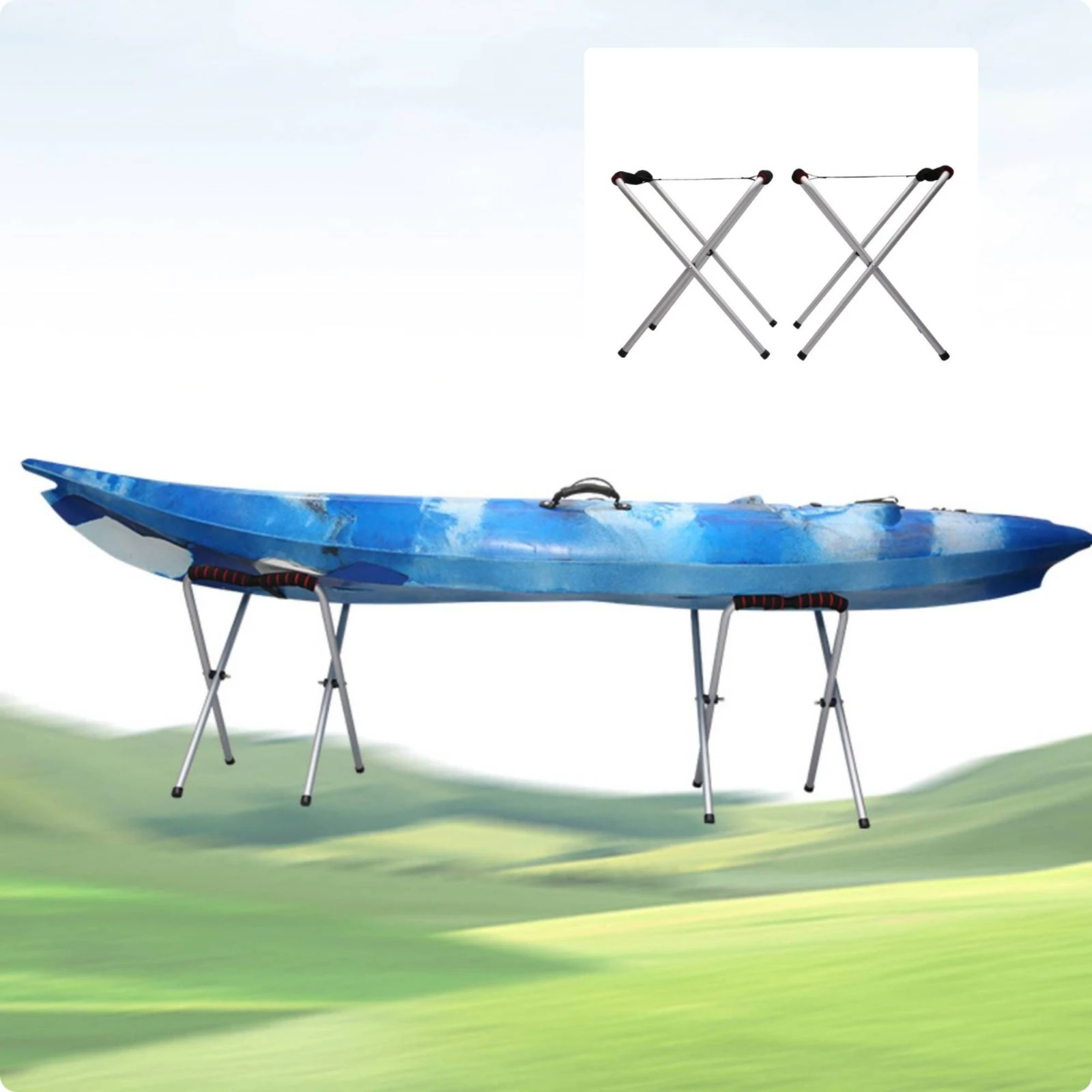 

2 Pieces Inflatable Watercraft Stand Foldable Folding Kayak Stand Watercraft Support Rack Rubber Padding Kayak Storage Rack